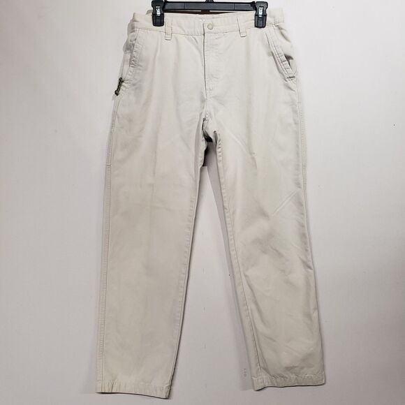 Columbia Outdoor Hiking Pants Women's 12 Long Beige Khaki Straight Leg Pockets - Picture 1 of 14